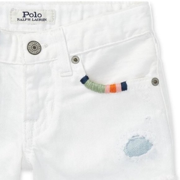 Ralph Lauren Girls’ Distressed White Denim Shorts - Picture 4 of 5